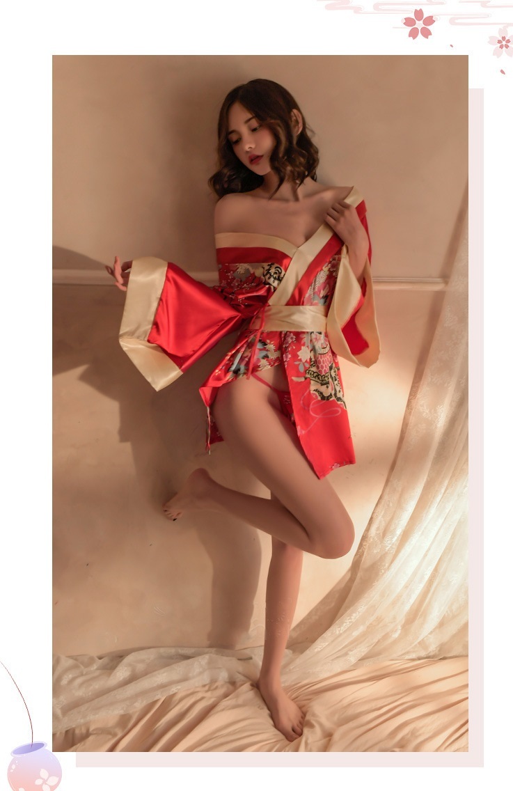  free shipping kimono manner ... floral print sexy baby doll [ Japanese clothes * T-back * obi 3 point set ] pretty Ran Jerry costume play clothes red 