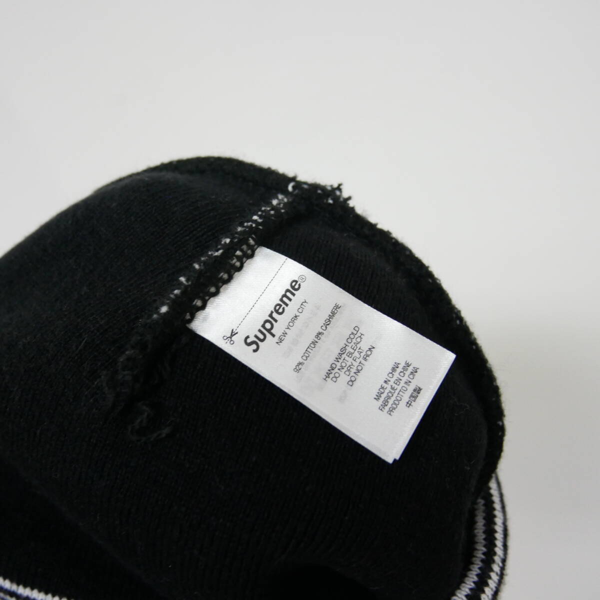 【1円】試着 国内正規 Supreme 22AW 22FW Big Logo Beanie ビッグロゴビーニー カシミヤ混コットン Black Stripe ブラックストライプ Free_画像3