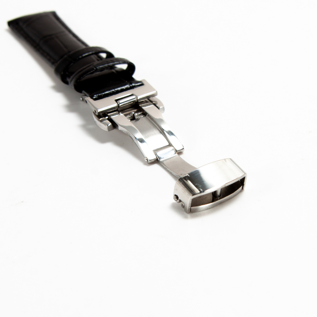 腕時計ベルト　牛皮製クロコ模様型押しプッシュボタン式Ｄバックル黒色１８ｍｍ 新品_画像8