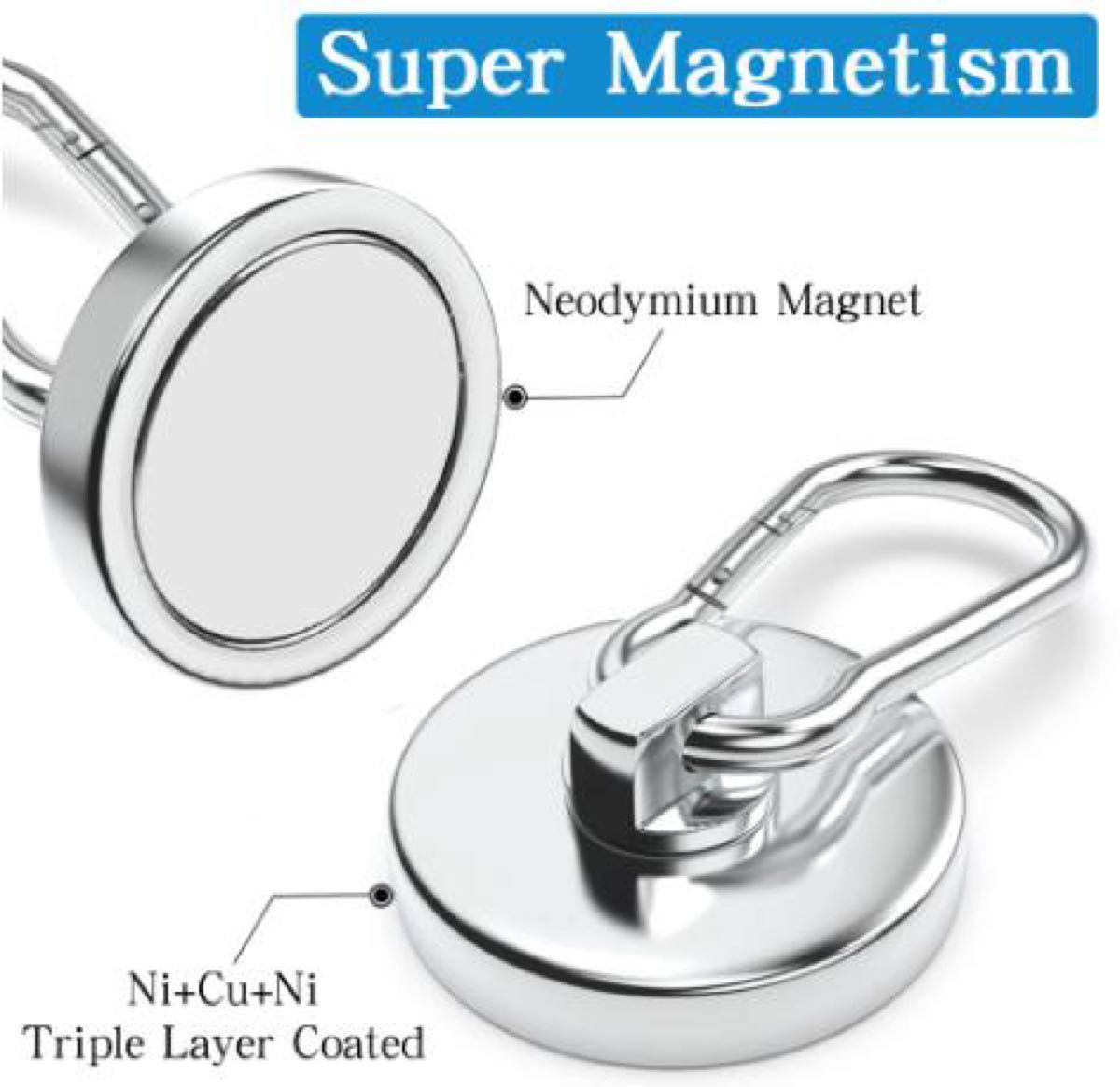 マグネットフック マグネット カラビナ 磁石 強力 ネオジム磁石 超強力 防錆 ステンレス
