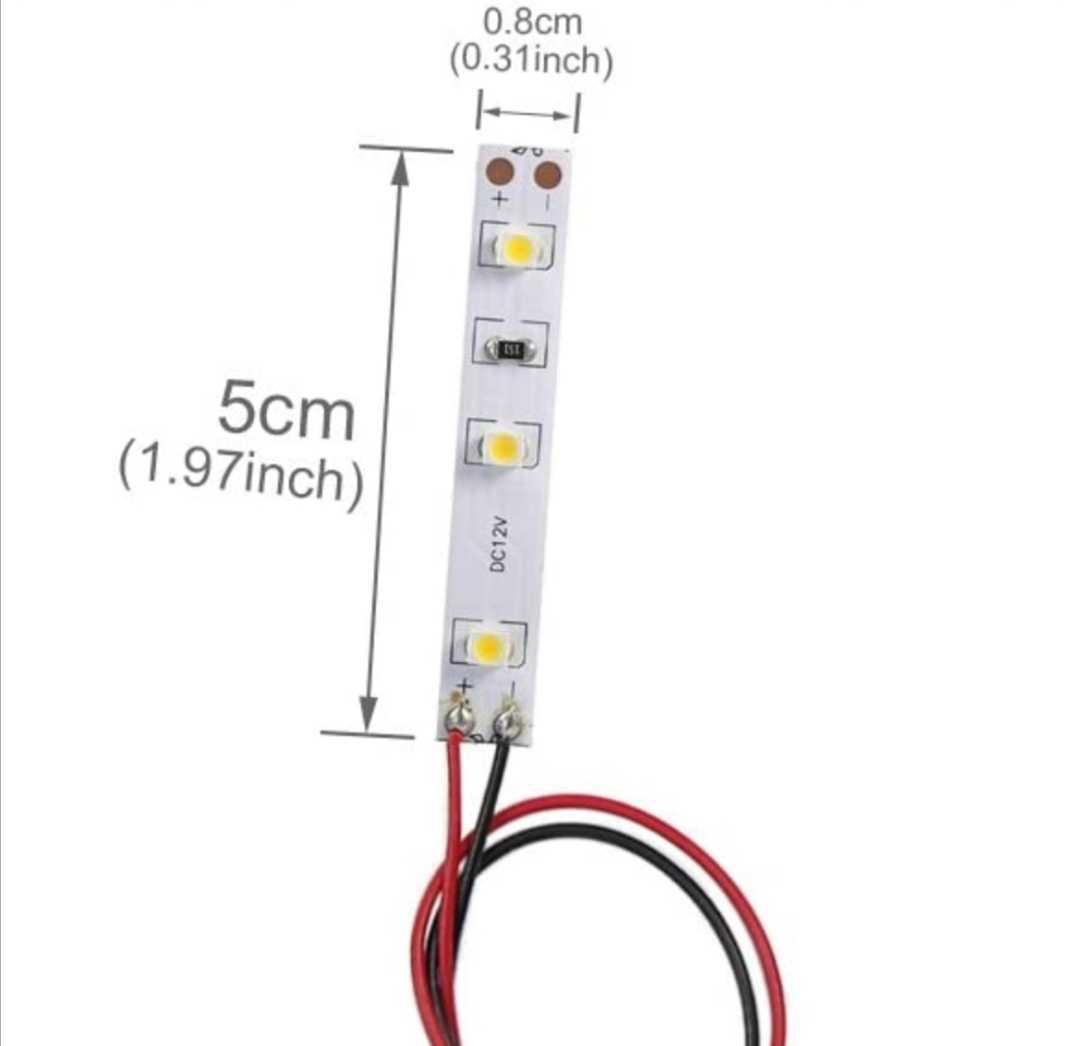 【送料63円～】電球色 ジオラマ電飾に！ LEDテープライト 5cm 1本 配線付き 12V 非防水 ウォームホワイト_画像2