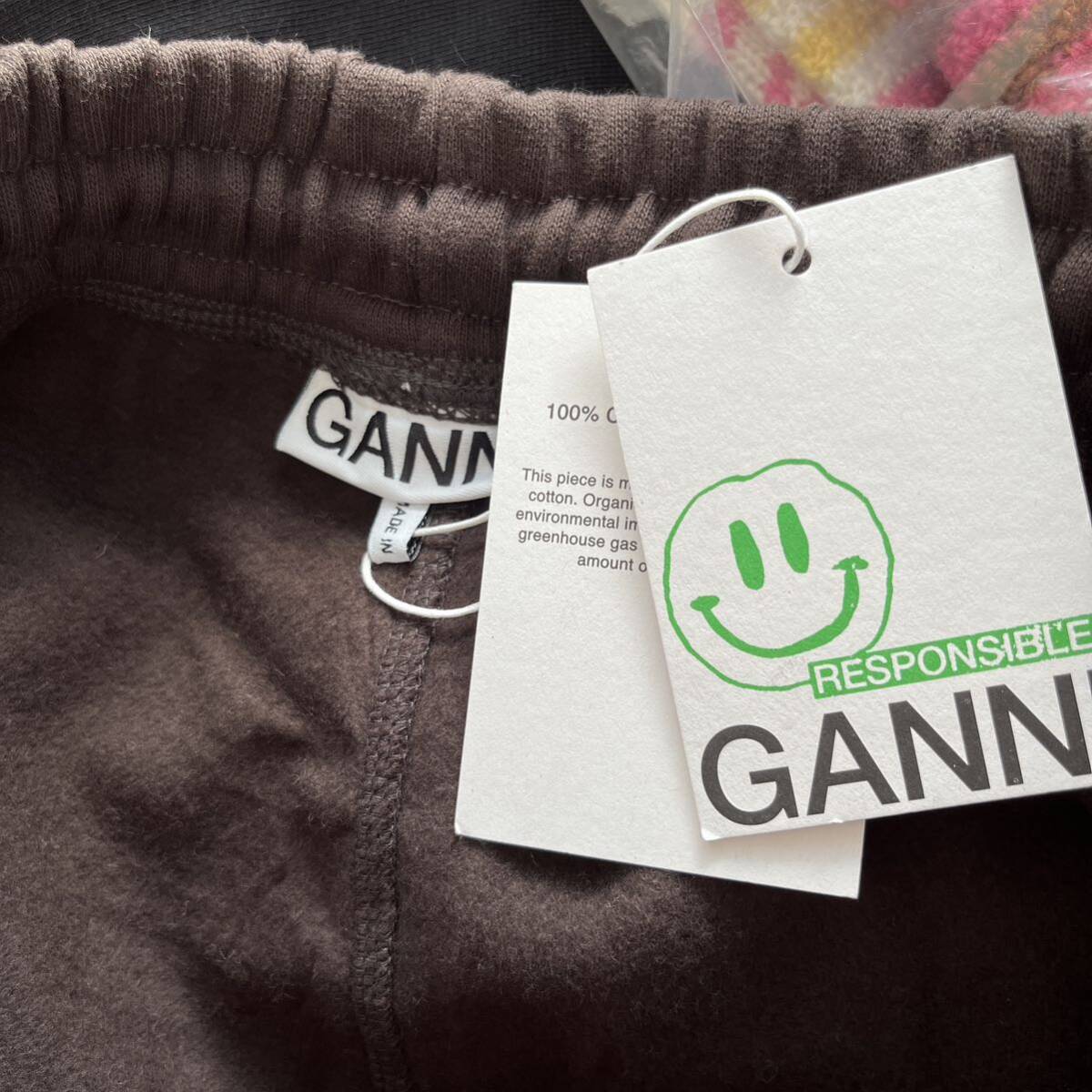 GANNI ガニー　ロゴ入り デザインスウェットパンツ　ブラウン　Sサイズ