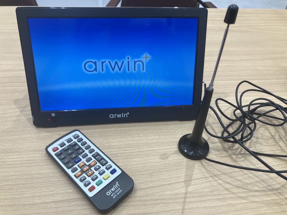 天A【8//47】arwin＋　ポータブル地上 ポータブルテレビ リモコン　10.1インチ　箱無し　本体のみ　miniB-CAS付き_画像1