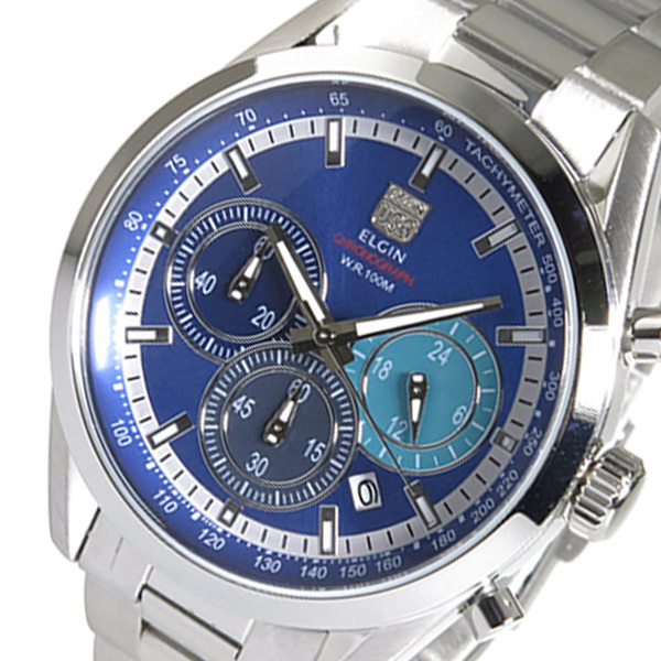 エルジン ELGIN クロノ クオーツ メンズ 腕時計 FK1411S-BL ブルー ブルー_画像2