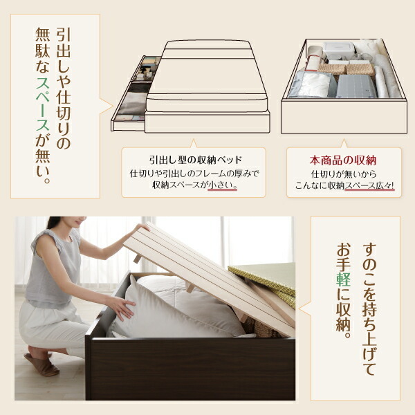 日本製・布団が収納できる大容量収納畳連結ベッド 陽葵 ひまり ベッドフレームのみ 美草畳 ダブル 42cm ダークブラウン グリーン_画像10