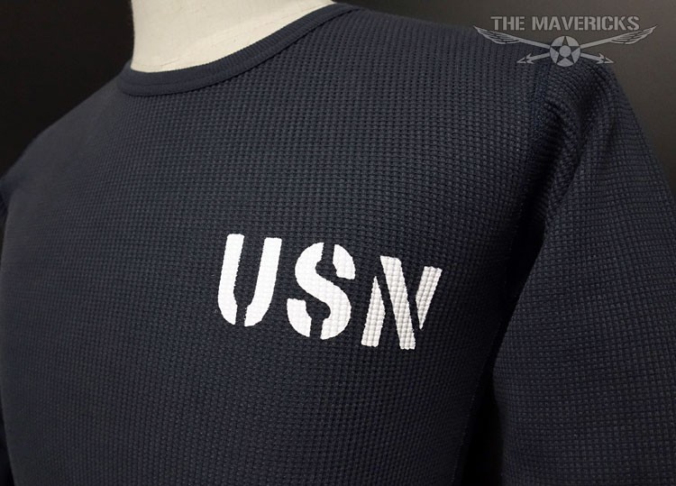 ミリタリー サーマル ワッフル 長袖 Tシャツ S メンズ 米海軍 NAVY 黒猫 MAVEVICKS ブランド 紺 ネイビー_画像6