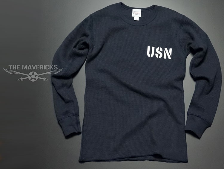 ミリタリー サーマル ワッフル 長袖 Tシャツ L メンズ 米海軍 NAVY 黒猫 MAVEVICKS ブランド 紺 ネイビー_画像3