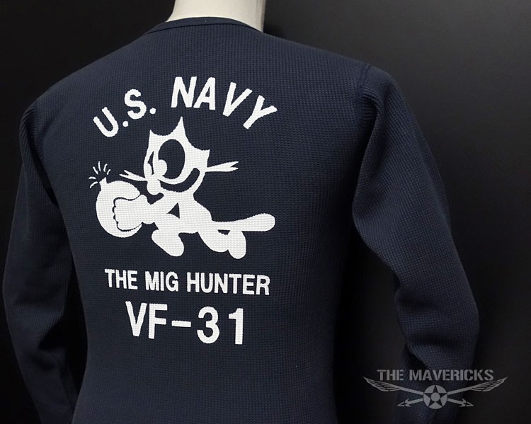 ミリタリー サーマル ワッフル 長袖 Tシャツ S メンズ 米海軍 NAVY 黒猫 MAVEVICKS ブランド 紺 ネイビー_画像7