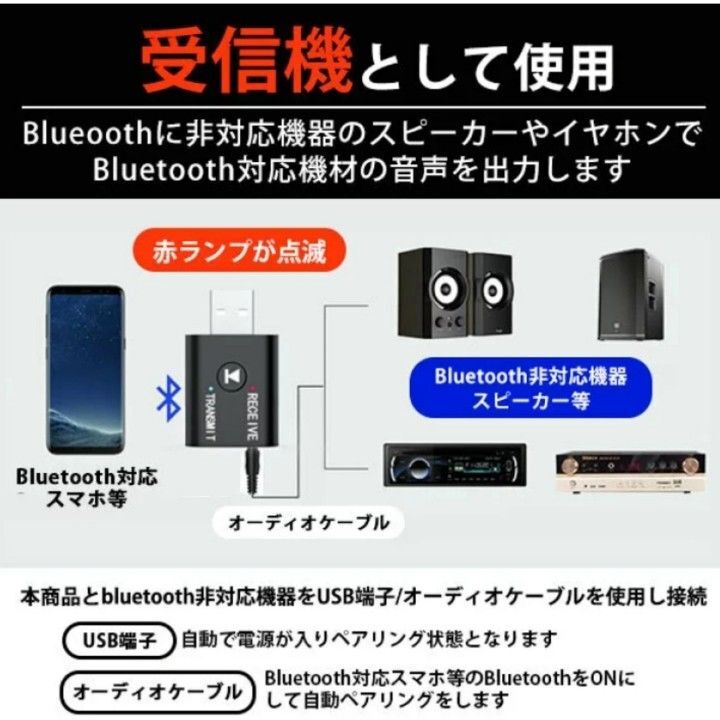 ブルートゥース トランスミッター レシーバー アダプター Bluetooth 送信機 受信機 一台二役 ワイヤレスの画像4