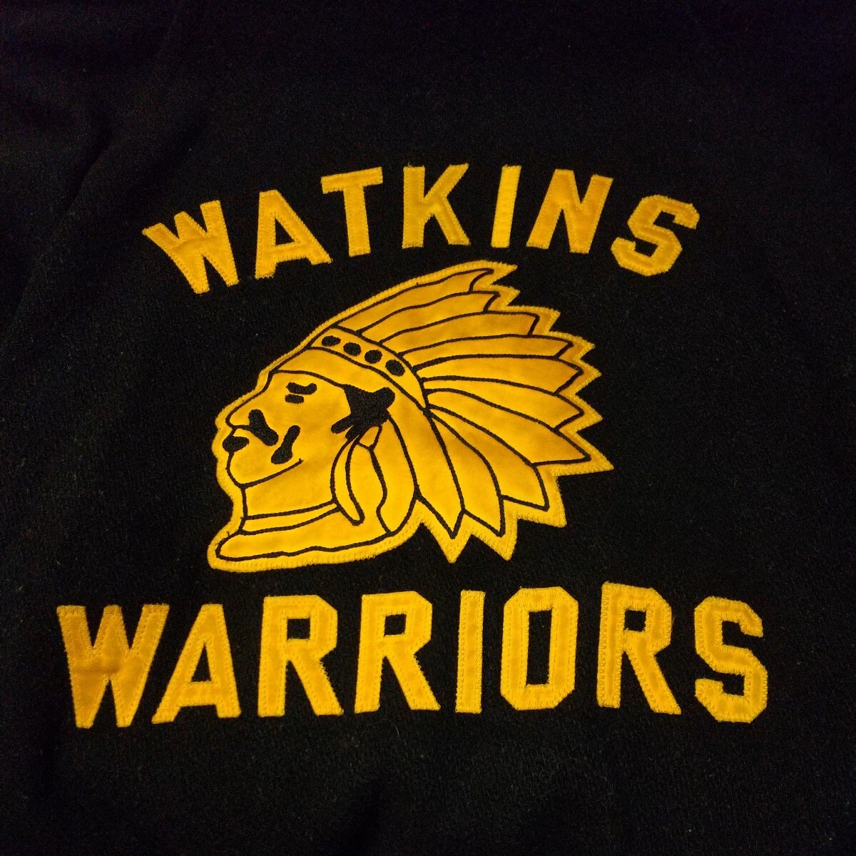 AGLER DAVIDSON カレッジスタジャン VARSITY JACKET WATKINS WARRIORS 黒 黄 XL ヴィンテージ アワードジャケット USA製 ワッペンの画像3