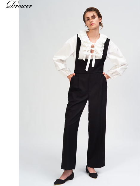 Drawer ドゥロワー 今季24SS フリルリボンブラウス38 美品 Drawer ドゥロワー 今季24SS フリルリボンブラウス38 美品
