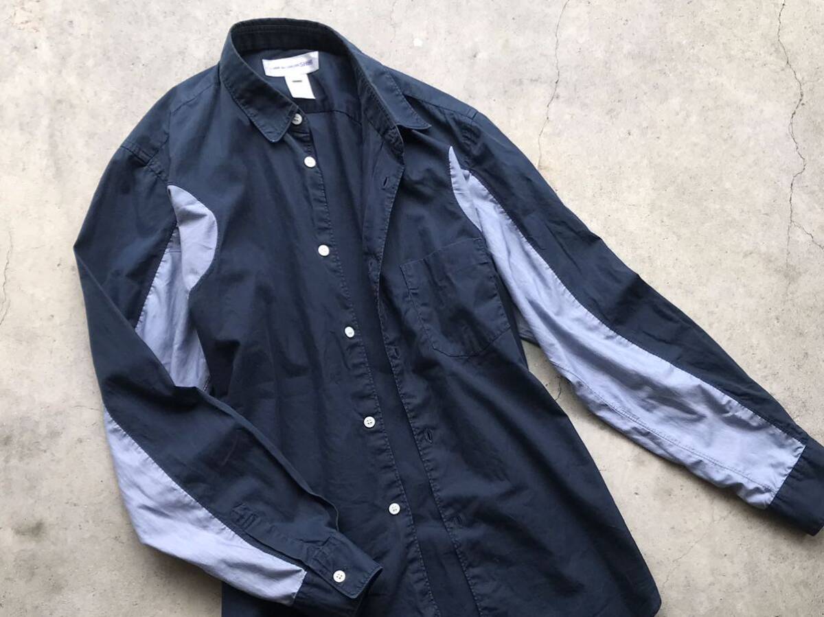 フランス製 COMME des GARCONS SHIRT 切り替え 長袖シャツ S コムデギャルソン メンズ 紺 ネイビー_画像4