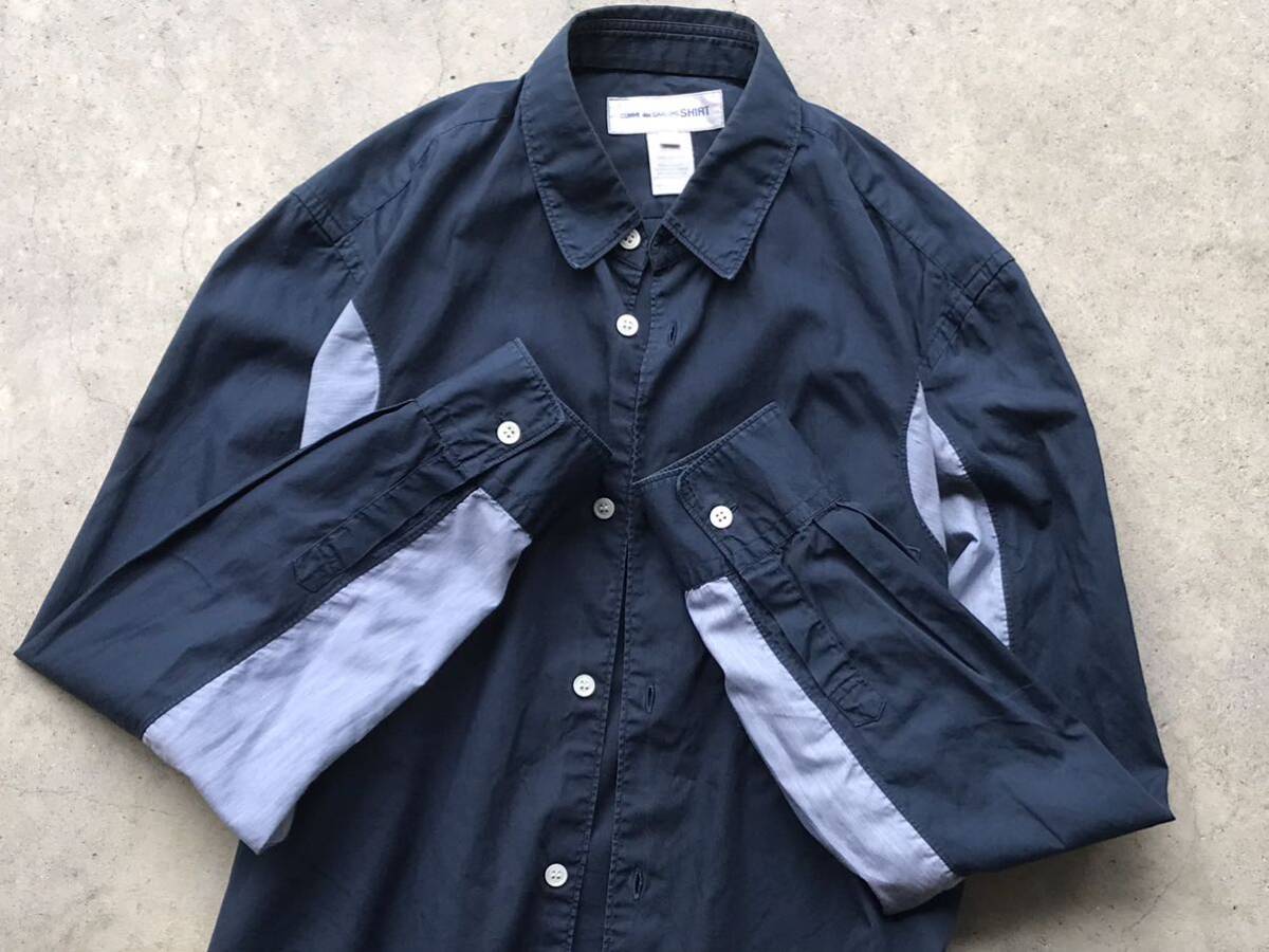 フランス製 COMME des GARCONS SHIRT 切り替え 長袖シャツ S コムデギャルソン メンズ 紺 ネイビー_画像6