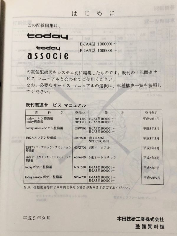 ***today/ Today / Today Associe JA4/JA5 service manual wiring diagram compilation 93.09***