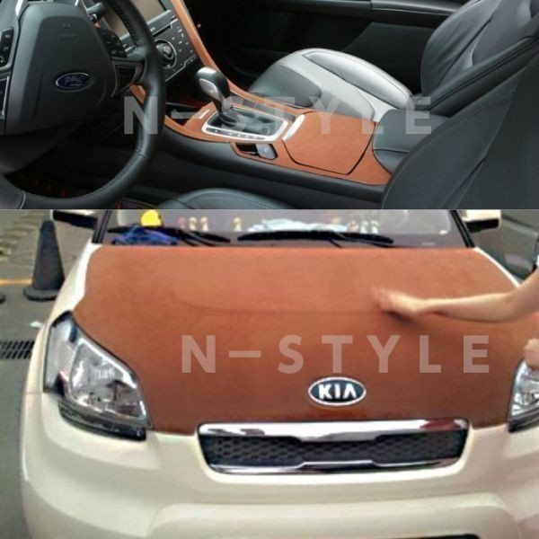 [N-STYLE] alcantara suede style car wrapping seat A4 size white color heat-resisting water-proof reverse side groove attaching sample 