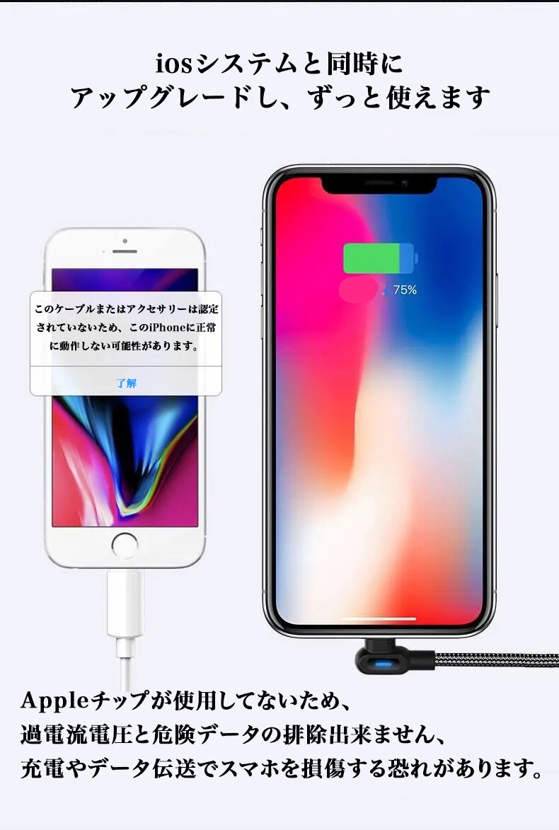 3本セット L型 iPhone ライト付き ライトニング 充電ケーブル 2M_画像8