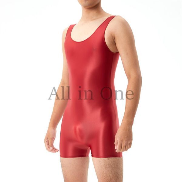 112-89-23 gloss gloss lustre men's no sleeve cosplay [ red,M size ] man Jump suit ero sexy costume.2