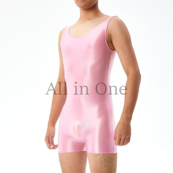 112-104-23 gloss gloss lustre men's no sleeve cosplay [ pink,M size ] man Jump suit ero sexy costume.2