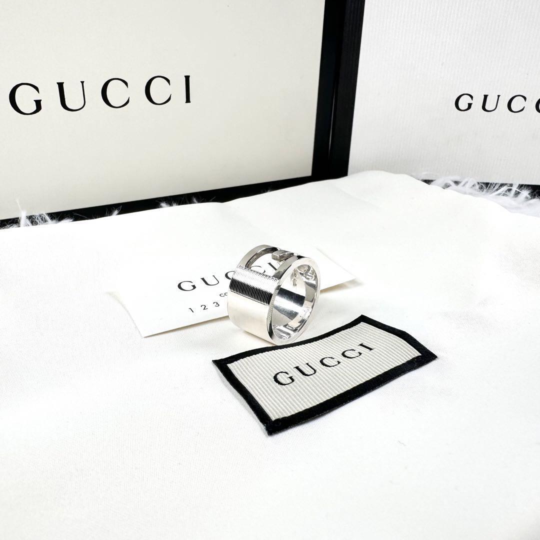 【鏡面仕上げ】鑑定済 グッチ GUCCI ブランデッド ワイド リング 14号 カットアウト_画像5