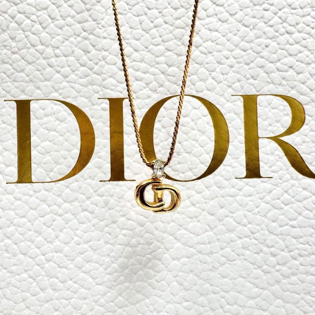 【鑑定済】Dior ディオール ネックレス ラインストーン CDロゴ ヴィンテージ ゴールド コスチュームジュエリー_画像1