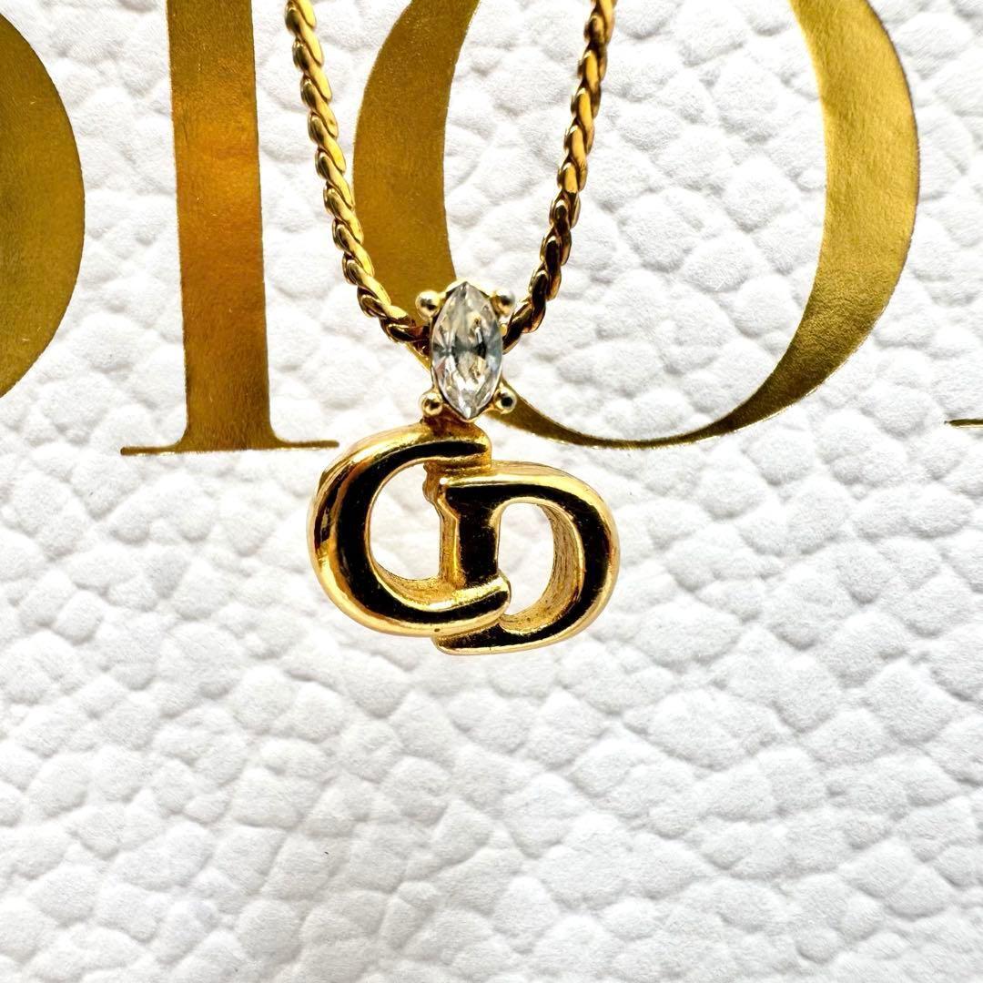 【鑑定済】Dior ディオール ネックレス ラインストーン CDロゴ ヴィンテージ ゴールド コスチュームジュエリー_画像2