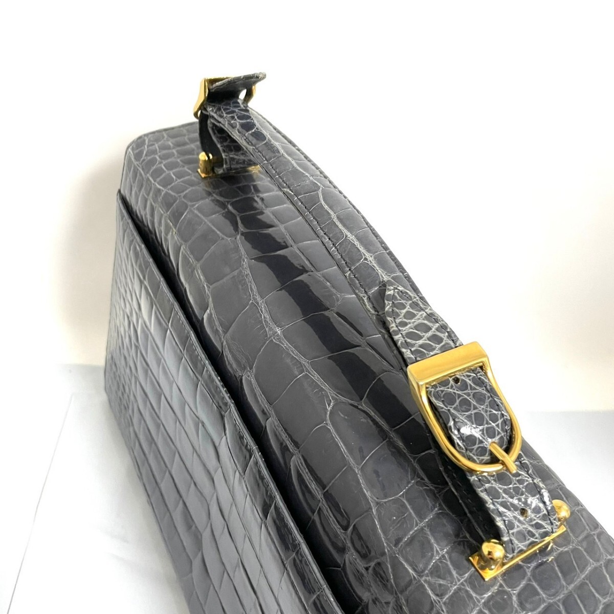 1 иен старт крокодил сияющий обработка ручная сумочка wani кожа 2way сумка на плечо металлические принадлежности черный ko сумка KAIYO