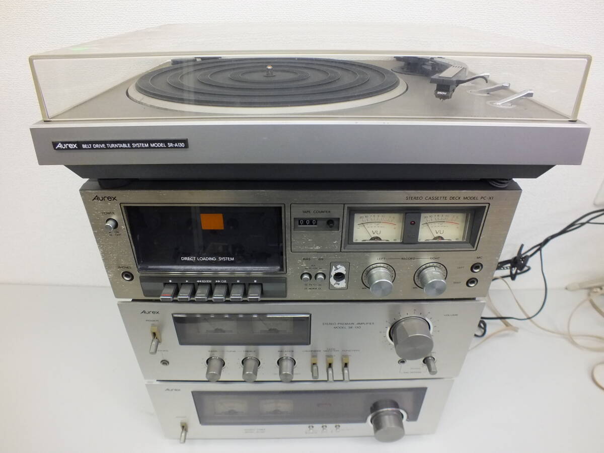 Aurex オーディオ まとめ レコードプレイヤーSR-A130 カセットPC-X1 アンプ SB-130 チューナー ST-130 4点セット 部品取 激安1円スタートの画像1