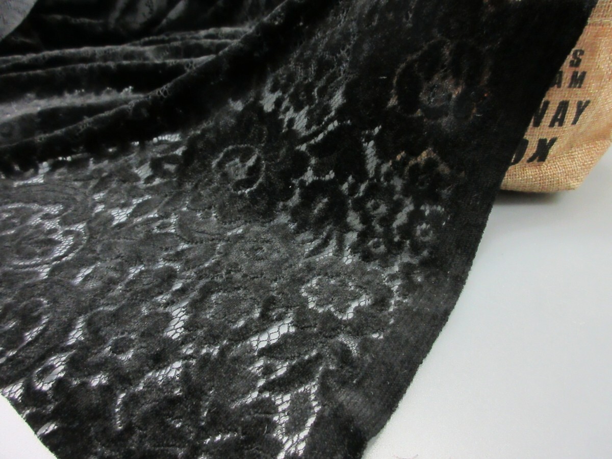 KA4116-2 * cotton | poly- . flocky lace fabric * length 3m| floral print | black 