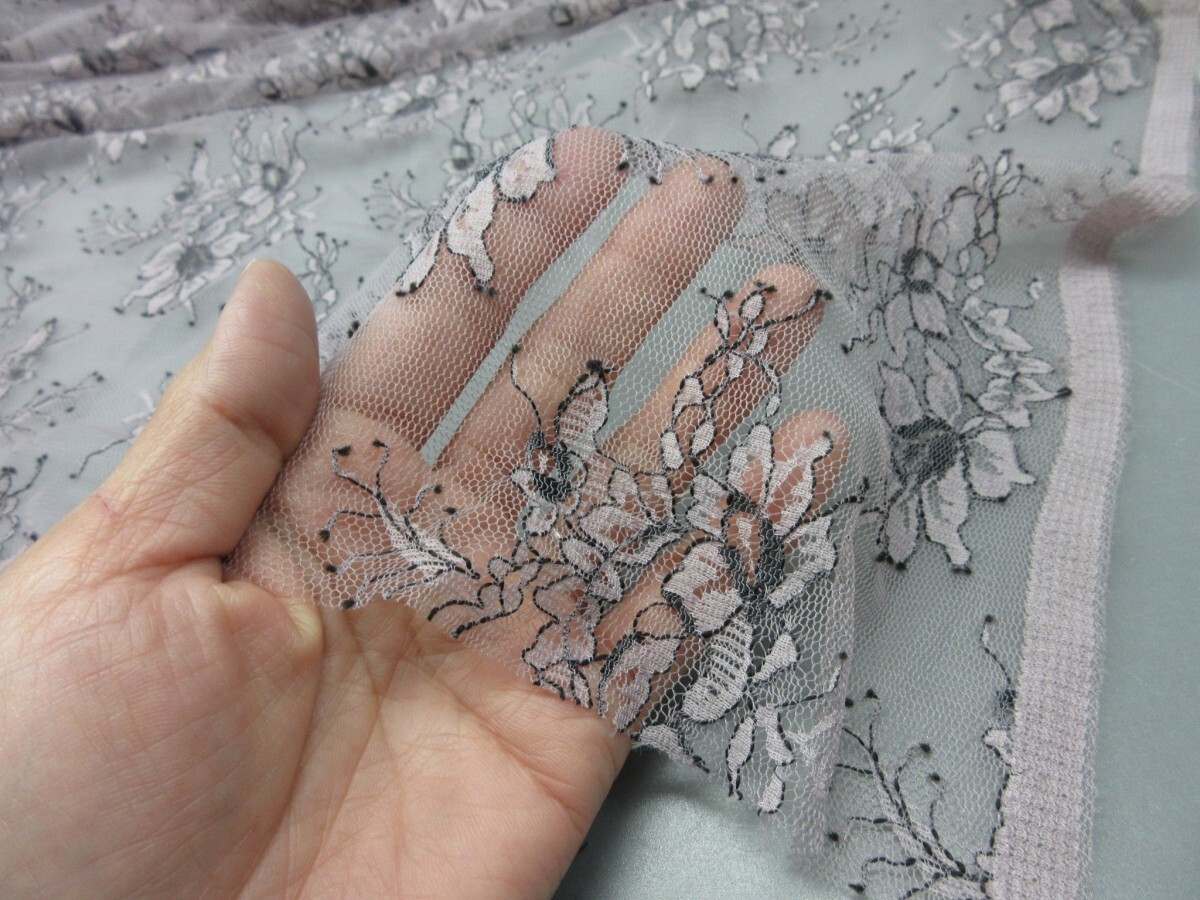 KA4123-2 * poly- series chu-ru lace fabric * length 2m| floral print | sombreness purple 