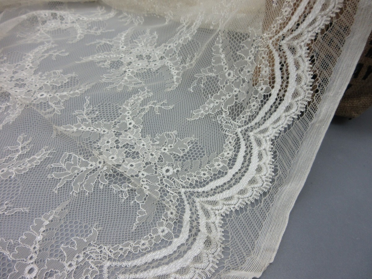 KA4128-1 * poly- series chu-ru lace fabric * length 4.5m| floral print | cream beige 