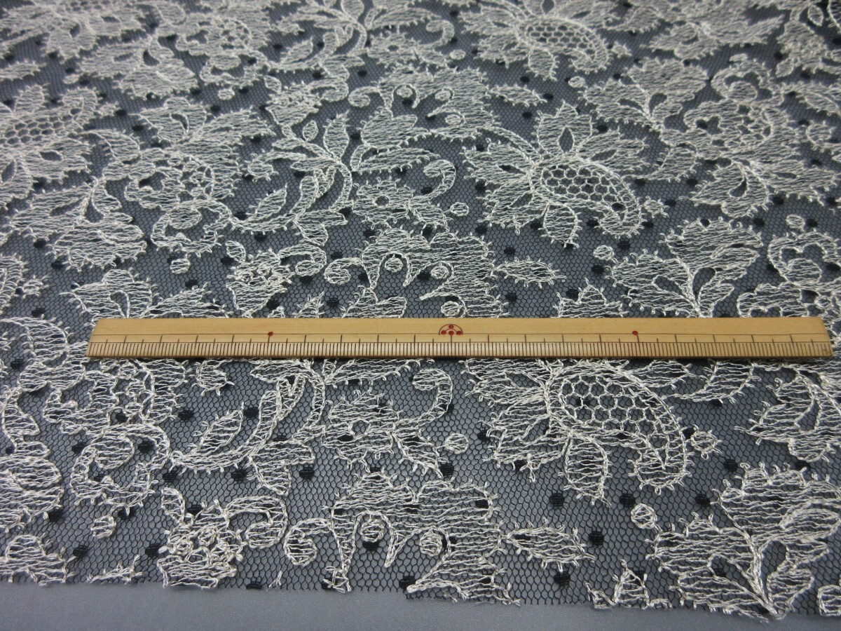 KA4145-1 * poly- series chu-ru Jaguar do lace fabric * length 3m| floral print × dot | black × beige 