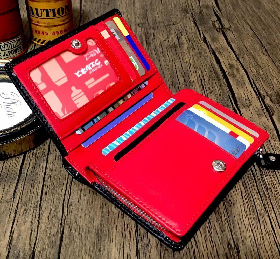 ＜本革二つ折り財布＞ 黒 紅 メンズ レディース 小銭入れ カードケース