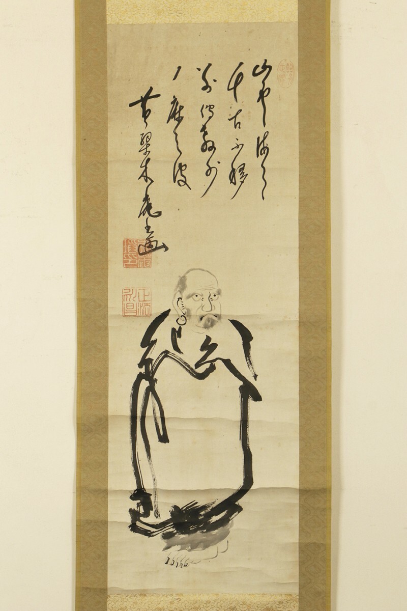 【真作】掛軸「木庵性瑫 達磨画賛」江戸前期 渡来僧 黄檗宗 黄檗三筆 書画_画像1