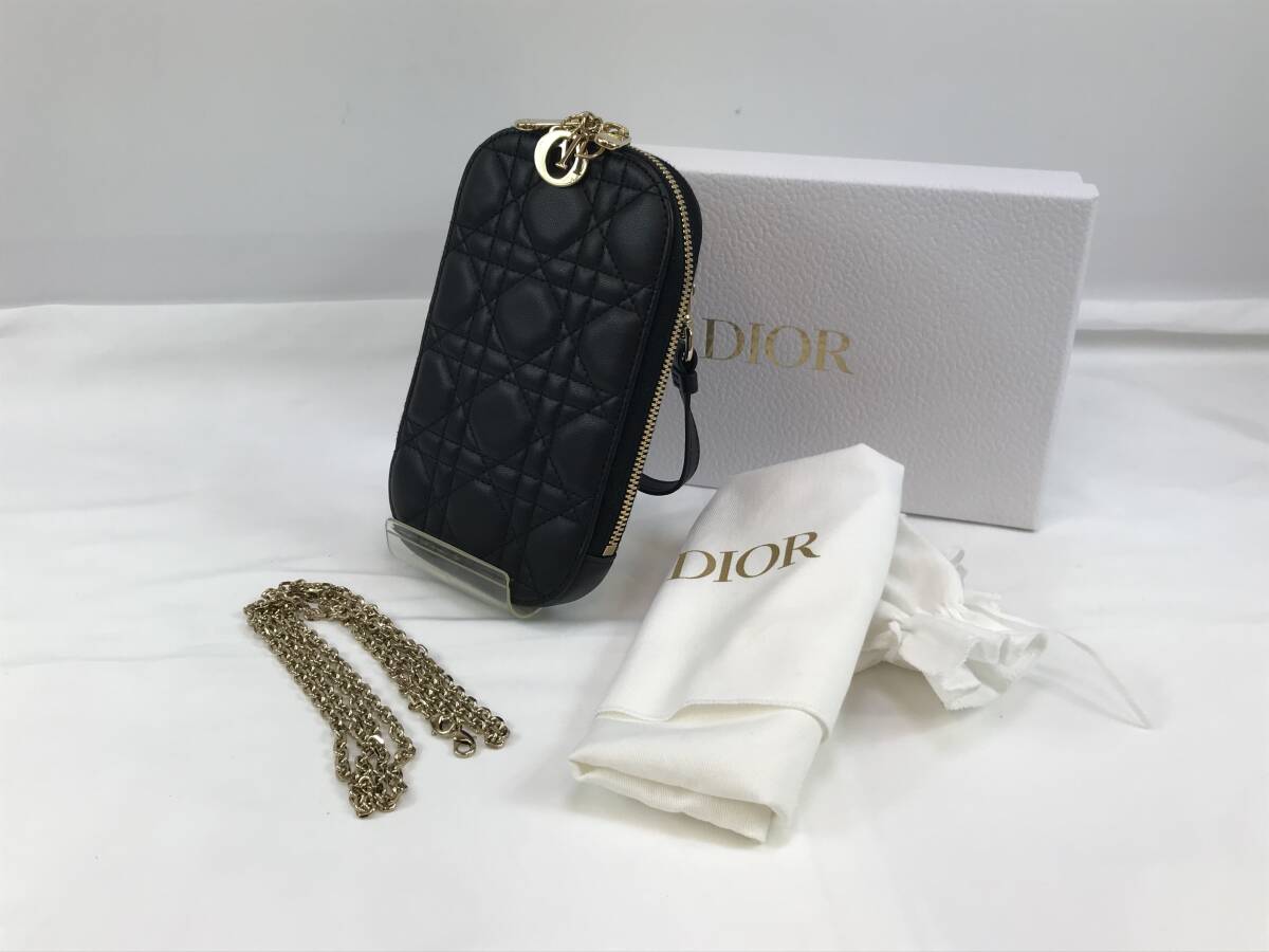 ☆ディオール/ DIOR【ChristianDior】 LADY DIOR フォンホルダー ラムスキン 黒×ゴールド美品！　♯200267-723_画像1