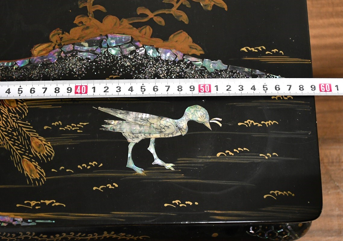 NY3-78【現状品】花台　鳥　松紋　象嵌　貝細工　置き台　飾り台　盆栽台　インテリア　工芸品　約60㎝×35㎝×17㎝　中古品　保管品_画像8