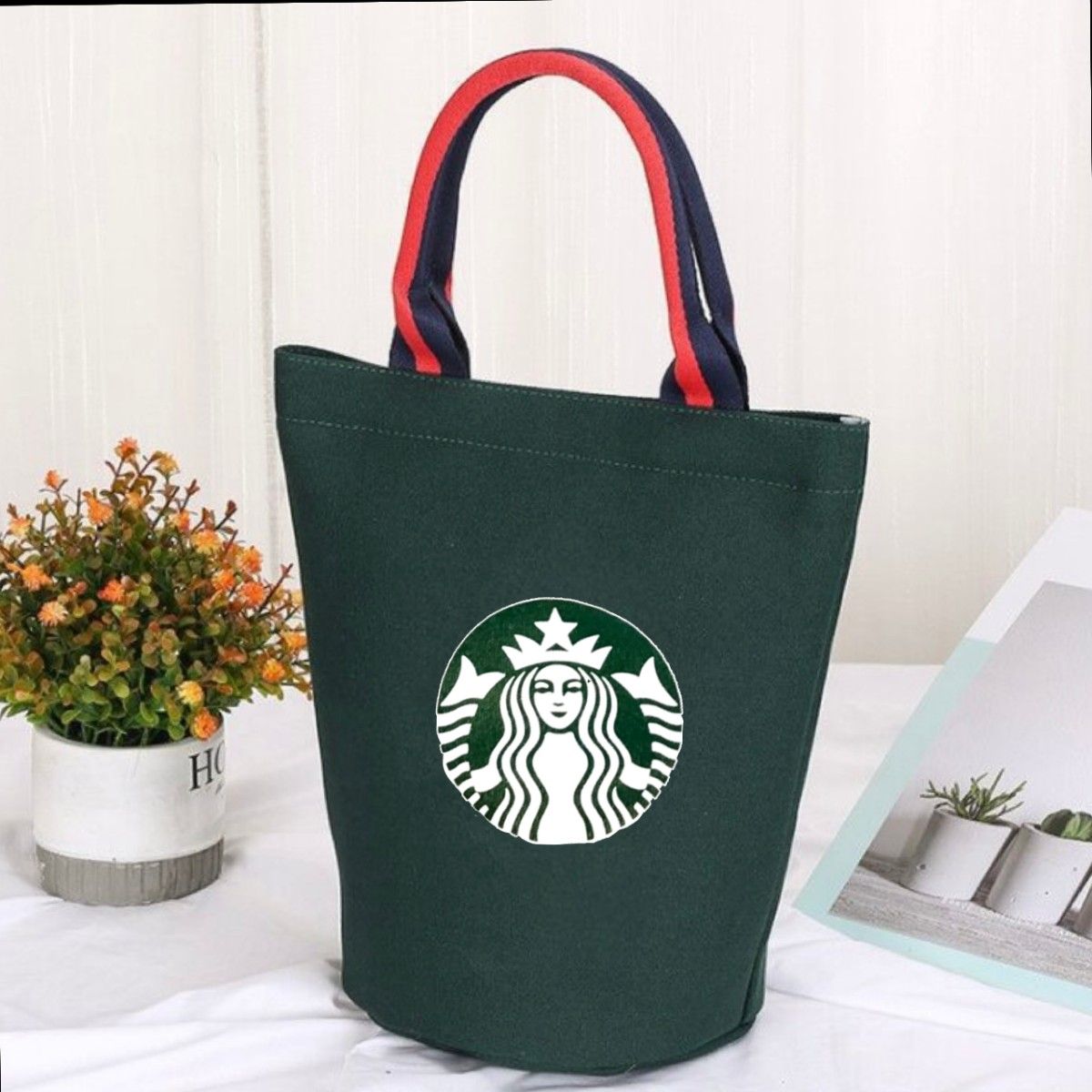 【タイ発】スタバ LINE FRIENDS Loves Our グリーントートバッグ スターバックス スタバ トート ハンド バスケット バッグ ダーク