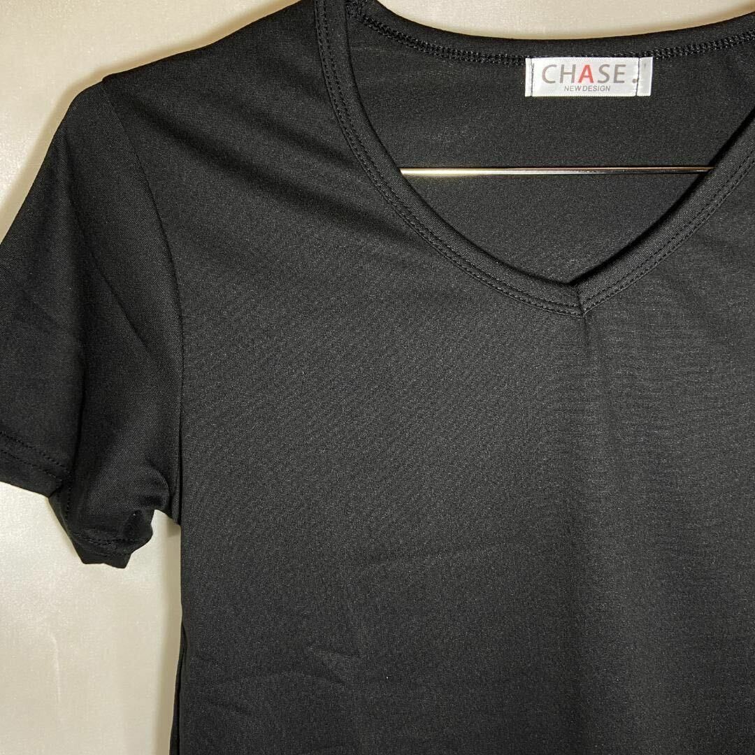 Vネック シャツ 半袖 きれいめ シンプル カットソー レディース Tシャツ 黒の画像4