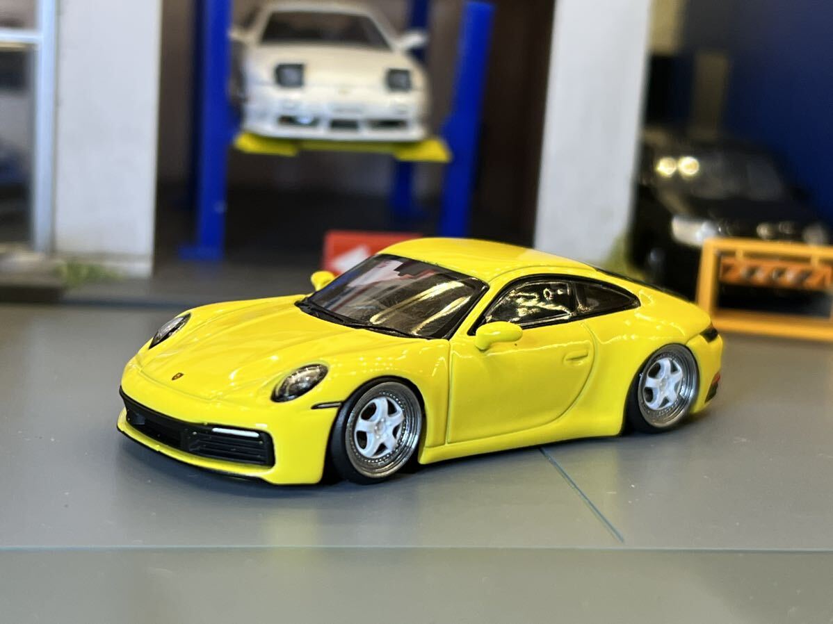 MINIGT 1/64 ポルシェ　911 カレラ　イエロー　スタンス　ユーロ　カスタム　USDM stance VIP ユーロ　ランボルギーニ　フェラーリ_画像1