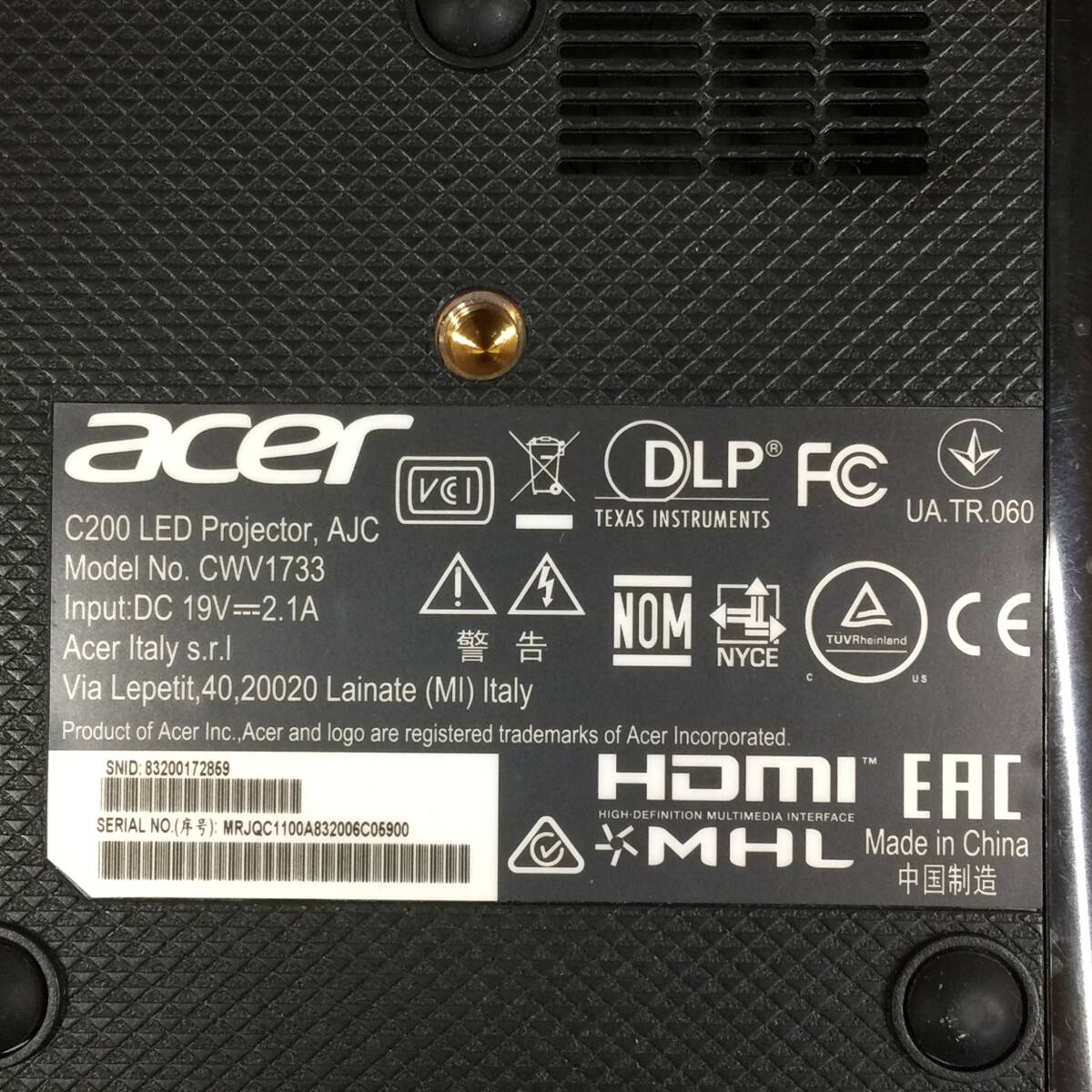 『充電×』acer エイサー LEDプロジェクター C200 CWV1733 アダプター付き 現状品の画像9