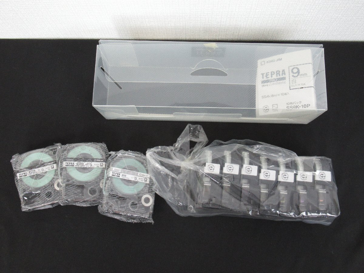 K. テプラ PRO テープカートリッジ SS9K-7P 9mm 7個 強粘着2個 透明1個 10個セット（白・黒文字）未使用_画像1