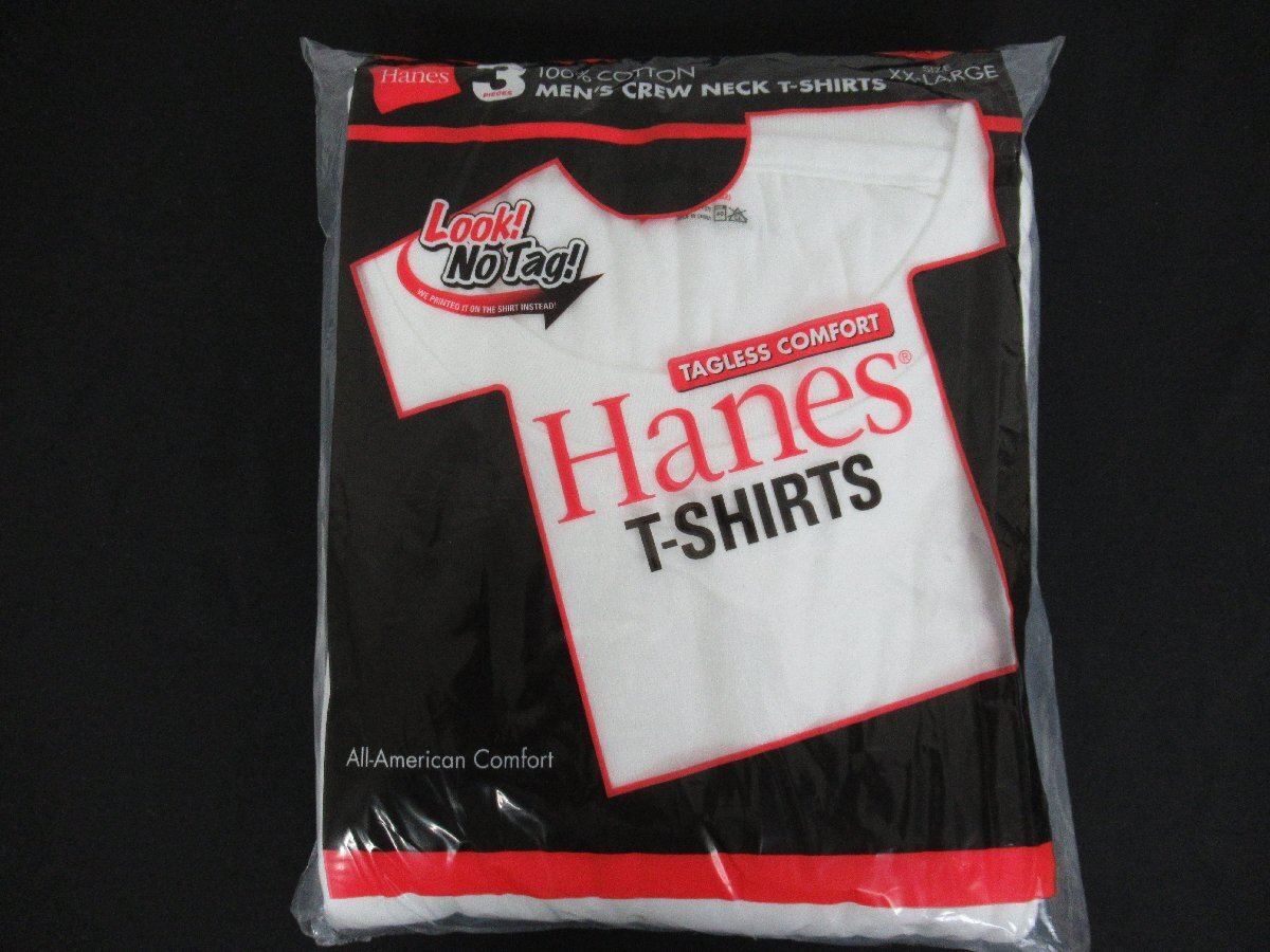 ①K. Hanes/ヘインズ 赤ラベル Tシャツ 3枚パックサイズ XXL(50-52) コットン100％ 1995年 未開封品_画像1