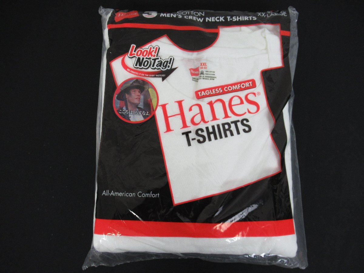 ②K. Hanes/ヘインズ 赤ラベル Tシャツ 3枚パックサイズ XXL(50-52) コットン100％ 1995年 未開封品_画像1
