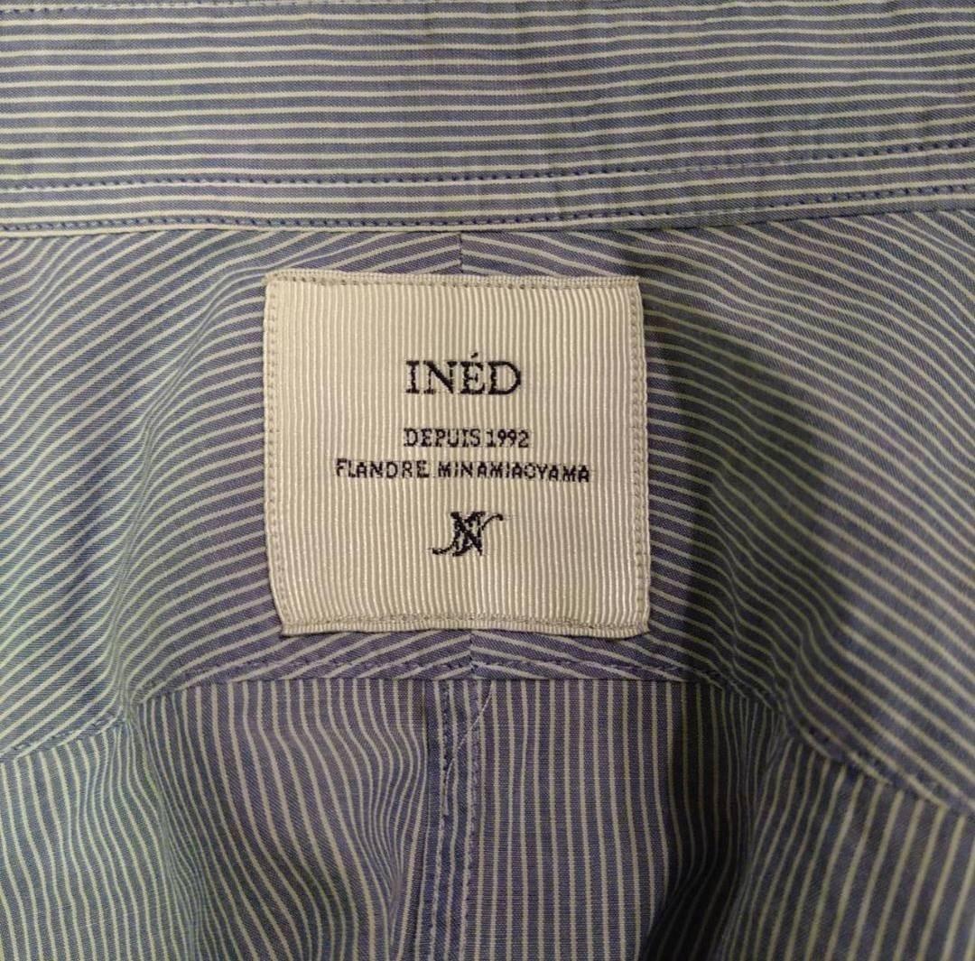 【送料無料】INED イネド ストライプ シャツ チュニック 水色 収納 ファッション_画像8