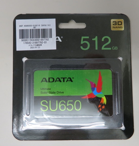 【新品】ADATA製2.5インチSSD 512G(READ:520MB WRITE:450MB) SU650_画像1