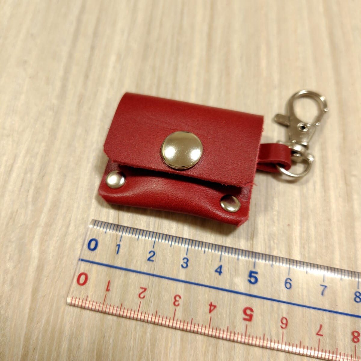 チビコインケース キーホルダー レッド 赤 本革 レザークラフト 財布 小銭 バッグ チャーム リュック 定形外の画像6