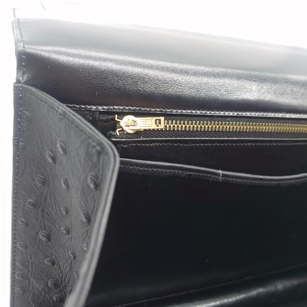  Ostrich женский ручная сумочка No-brand экзотический кожа карман металлические принадлежности Gold черный retro подлинная вещь dn-23x1025