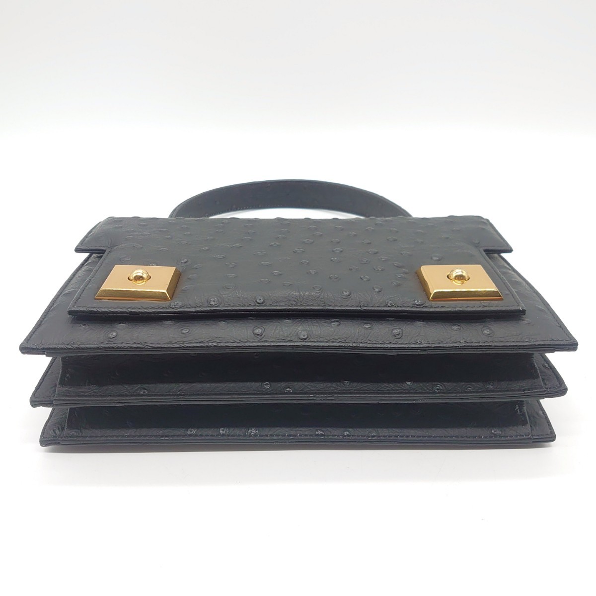  Ostrich женский ручная сумочка No-brand экзотический кожа карман металлические принадлежности Gold черный retro подлинная вещь dn-23x1025