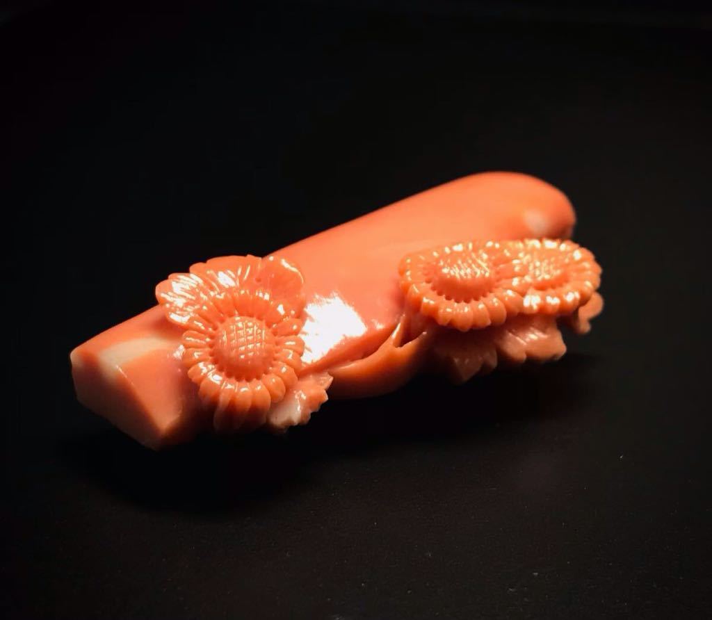 【珊瑚　帯留】小菊彫刻　和装小物　10-2_画像4