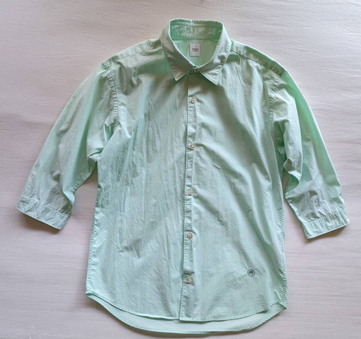 送料無料 TAKEO KIKUCHI タケオキクチ ペパーミントグリーン ワークシャツ ワンポイント 刺繍 七分袖 シャツ SHOP TKの画像1