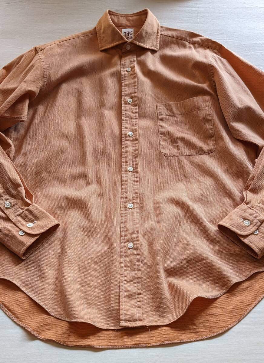 送料無料 TAKEO KIKUCHI TK SHIRTS タケオキクチ ホリゾンタルカラー 織り生地 ドレスシャツ オレンジ カッタウェイ 長袖 シャツの画像4